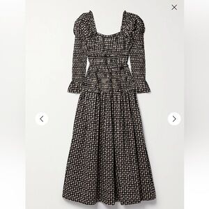 Doen Bellamy Floral Black and White Shirred Dress Medium